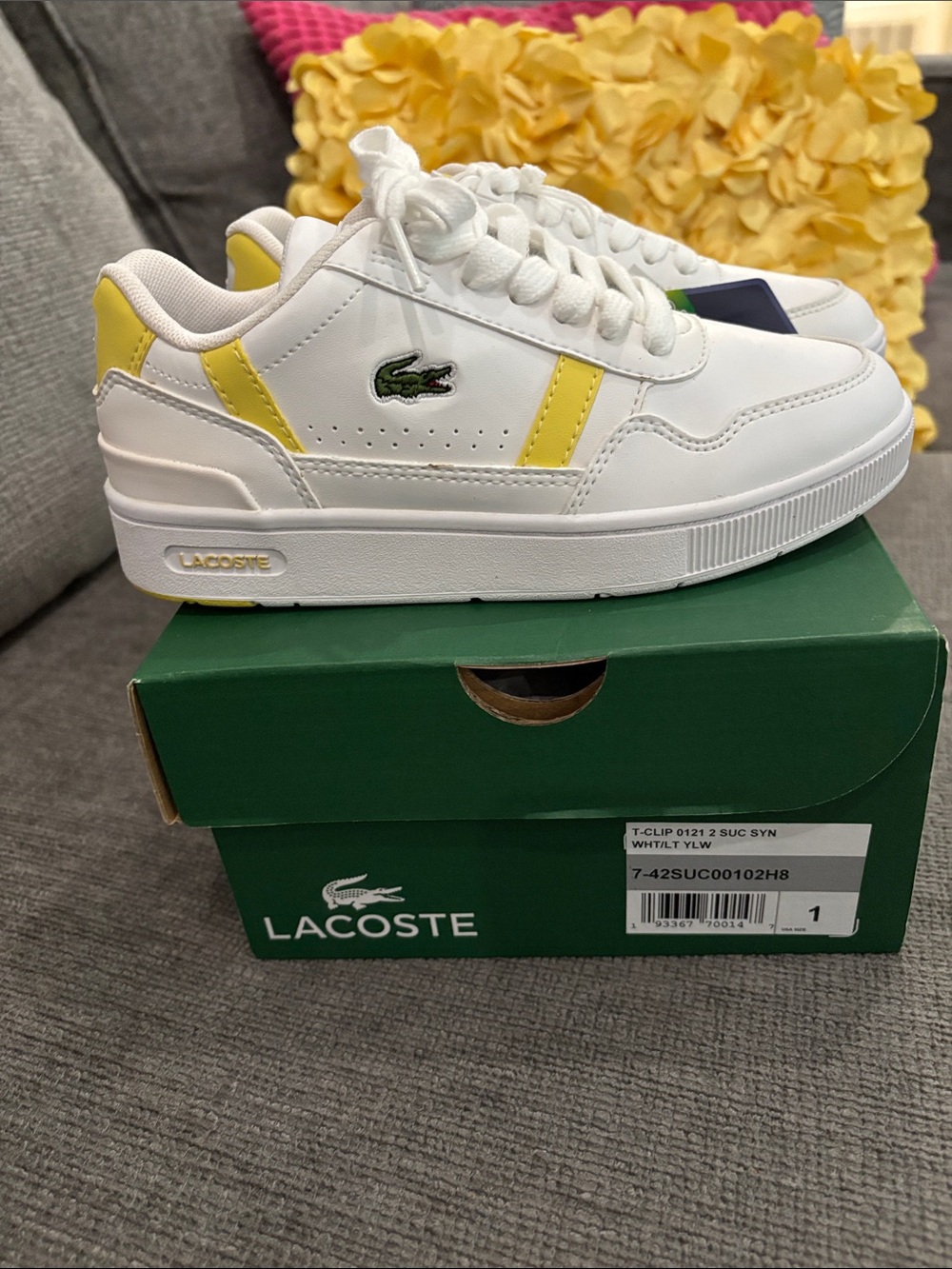 Lacoste Kids White & Yellow Low-Top Sneakers